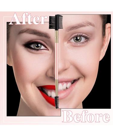 Pink Eyebrow and Eyelash Grooming Tool Set for Women - 3 Pcs Dual Comb and Brush Makeup Kit - Buy Online on SooperMarket.com