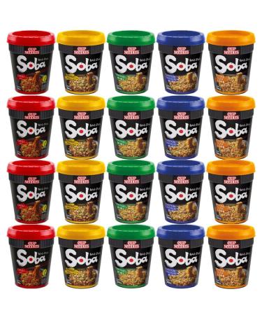 Nissin Soba Cup Noodles Wok Style Assorted Bundle 5 Different Flavours (Pack of 20) by CNMART