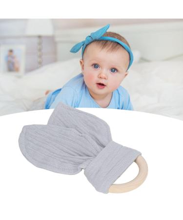 Baby Teething Wooden Ring - Bunny Ears Design Bite-Resistant Cotton Gauze Soothing Teether for Babies (Gray) | International Shipping - Buy Online on SooperMarket.com