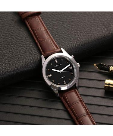 Montre Parlante Analogique avec Alarme Annonce de l'heure et Date en Fran ais Pour Aveugle et Les Personnes Malvoyant Cadran Noir (Bracelet Cuir Marron TFSW-2004C) - Buy Online on SooperMarket.com
