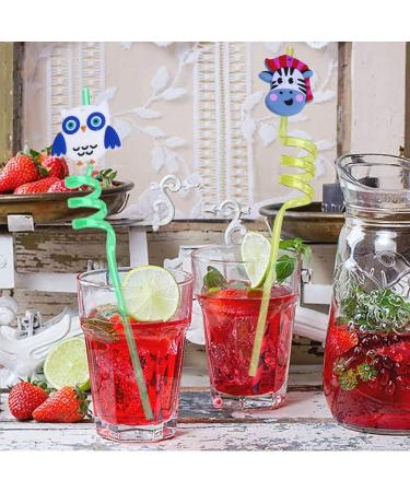 iwobi 12 Pcs Animal Curly Straws Reusable Plastic Curly Novelty Straws for Kids Birthday Party - Buy Online on SooperMarket.com