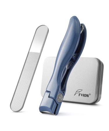 FVION Nail Clipper for Thick Toenail and Fingernail Wide Jaw Nail Clippers with Crystal File Large Toe Nail Clipper with Catcher for Men Women Nail Cutter Set(Blue)