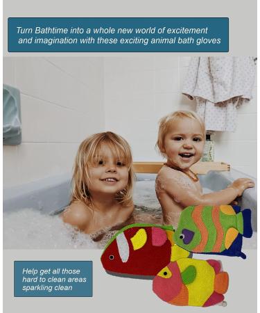 Colorful Fish Glove Washcloth and Loofah Set - Ideal for Kids and Adults Bath/Shower - Assorted Colors - Wholesale Bulk Lot - Buy Online on SooperMarket.com
