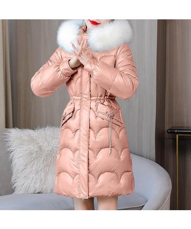 Pink Padded Jacket for Women | Slim Fit Faux Fur Parka with Hood | Winter Warm Outwear (Size: Medium) - Buy Online on SooperMarket.com