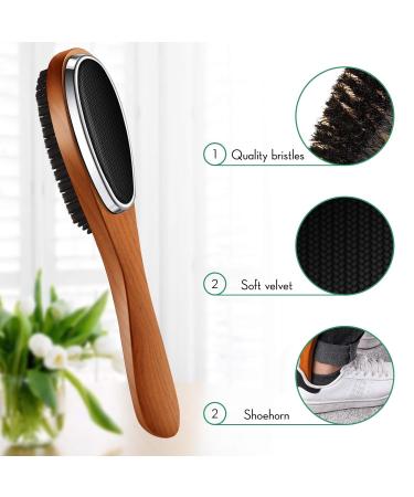 2-Piece 3-in-1 Lint Remover Brush & Shoe Horn - Beech Wood Handle for Clothes Wool Coats Couches & Pet Hair - Double-Sided Garment Cleaning Tool - Buy Online on SooperMarket.com