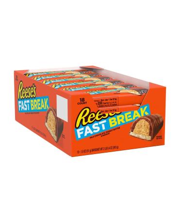 REESE'S FAST BREAK Milk Chocolate covered Peanut Butter and Nougat Candy, Bulk Halloween Candy, 1.8 oz Bar (18 ct) Candy Bars