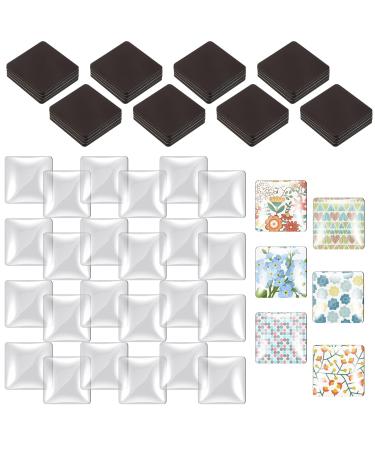 72 Pieces Craft Magnets Glass Ceramic Ferrite Magnet with Adhesive Backing and Transparent Clear Glass Cabochons for DIY Craft Fridge Refrigerator Magnets Pendants(Square,1.2 Inch)