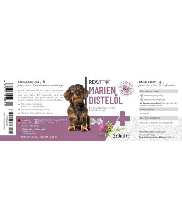Reavet Mary Thistle Oil for Dogs & Horses 250ml | Natural Food Grade BARF Supplement Rich in Vitamin E & Omega-6 - Buy Online on SooperMarket.com