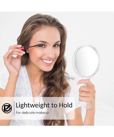 Handheld Double Sided Magnifying Mirror with Handle | 1X 2X Makeup Mirror | Acrylic | Rounded Shape | Transparent - 1 PCS - Buy Online on SooperMarket.com