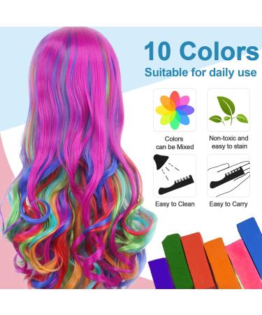 Kalolary Temporary Hair Chalk for Girl - 10 Washable Colors - Rainbow Hair Dye Comb for Birthday, Masquerade, Cosplay - DIY Decorate Gift - Buy Online on SooperMarket.com