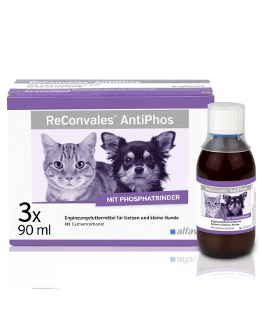 Alfavet Reconvales Antiphos to support the kidney function of cats and dogs nutritional supplements with phosphate binders 3 x 90ml bottles of single