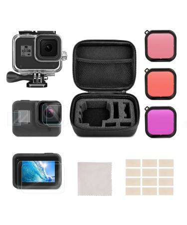 Accessories Kit for GoPro Hero 8 Black with Small Shockproof Case + Waterproof Housing Case + Tempered Glass Screen Protectors + Lens Filters + Anti-Fog Inserts Bundle Gopro Hero 8 Waterproof Case Kit
