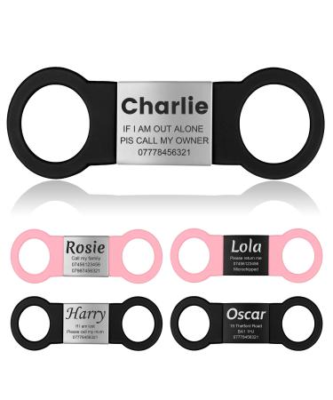 Yehanti dog brand with engraving - quiet silicone dog brand personalized with name telephone number and address - personalized trailer brand for dogs cats and puppies (black silver m) m (for 19mm wide collar) black band & silver trailer