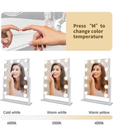QYzblbang LED Vanity Mirror with Lights - Hollywood Lighted Makeup Mirror for Desk, Touch Control 3-Color Dimmable Smart Mirror, 12 Bulbs, 360 Rotation - Square - Buy Online on SooperMarket.com