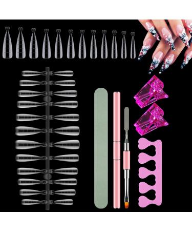 120 pieces dual Nail Forms Set stencil extension nail shapes with pink dual-ended nail brush nail tip clip sponge finger separator and nail file for polygel nail tools nail shapes style 2