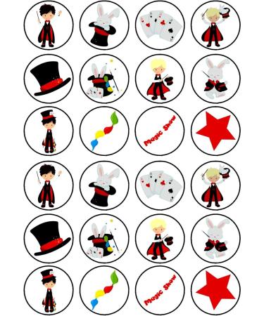 PRECUT 24 Magician Boy Theme Edible Cupcake Toppers - Premium Thickness SWEETENED VANILLA - Stand Up Disc Wafer Cake Decorations - Buy Online on SooperMarket.com