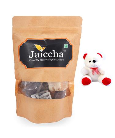 Jaiccha Ghasitaram Valentine Gifts - Valentine Sweets Assorted Crunchy Bites in a Brown Pouch and a Teddy