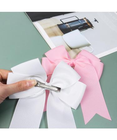 2 Pack 6 inch Bow Hair Clips Large Hair Bow Hair Barrette Clips for Women Girls White Hair Bows(White Pink) - Buy Online on SooperMarket.com