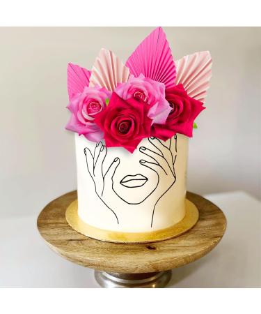 JeVenis Rosa Acrylic Minimalist Art Lady Face Cake Topper Pink Rose Cake Topper Gold Palm Leaves Wedding Cake Toppers for Wedding Bridal Shower Birthday Party - Buy Online on SooperMarket.com