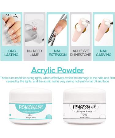 PEACECOLOR Acrylic Nail Kit 8G 2PC Clear White Acrylic Powder Set Professional Acrylic Nail Powder for Nail Acrylic Extension Nail Carving Long-Lasting No Nail Lamp Needed for Home DIY color 167 - Buy Online on SooperMarket.com