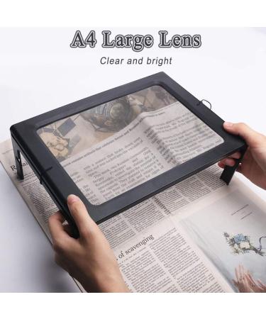 A4 Full-Page Rectangular 2.5X Magnifier Large Hands-Free Magnifying Glass LED Lighted Illuminated Foldable Desktop Portable for Elder Kids - Buy Online on SooperMarket.com