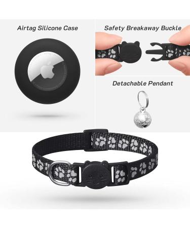 2 Pack Airtag Cat Collar Breakaway with Bell Reflective Kitten Collar with Apple Airtag Cat Collar Holder Adjustable 7-12In Safety Buckle for Girl Boy Cats Pet Supplies Accessories Gifts (Black) - Buy Online on SooperMarket.com