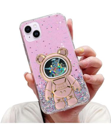 Tivenfezk Nadoli for iPhone 14 Treibsand B r astronaut Hidden Stand Shell caricature glitter astronaut stand soft silicone bling mobile phone case transparent protective cover iphone 14 pink