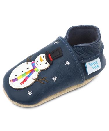 Dotty Fish Soft Leather Baby Shoes for Boys. Toddler Shoes. Non Slip. Animal Designs for Boys and Girls. 0-6 Months - 4-5 Years 3-4 Years Frosty Snowman