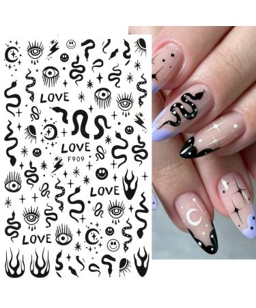 Black Skull Goth Nail Art Stickers - 3D Horror Butterfly Flame Moon Stars Rose Decals - Manicure Decoration Supplies - Buy Online on SooperMarket.com