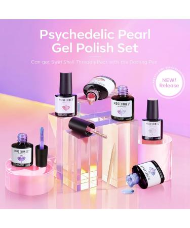 Modelones Gel Nail Polish 6 Colors Shimmer Pearl White Pink Purple Mermaid Nail Drawing Glitter Gel Polish Soak Off Led Summer Nail Gel Swirl Shell Thread Effect DIY Mani Gift with Dotting Pen Pearl Purple - Buy Online on SooperMarket.com