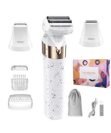 Bikini Trimmer and Shaver for Women 3-in-1 Wet/Dry Electric Razor Cordless Body Shaver Groomer with LED Light for Shaving & Trimming of Pubic Hair Face Legs and Underarm Rechargeable
