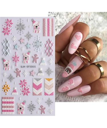 JMEOWIO 3D Embossed Christmas Glitter Nail Art Stickers Decals Self-Adhesive 5D Snowflake Xmas Winter Holiday Santa Cute Nail Supplies Nail Art Design Decoration Accessories 4 Sheets - Buy Online on SooperMarket.com