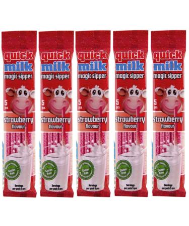 Quick Milk Strawberry 5 bags with 5 straws each Magic Milk Drinking Straws Straws