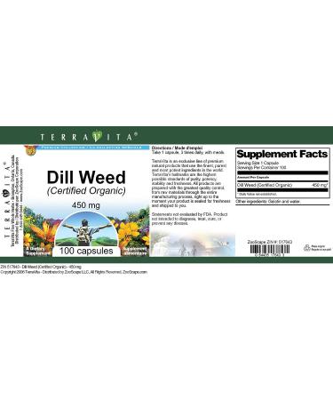 Certified Organic Dill Weed Capsules - 450mg (100 Capsules) | High-Quality | Non-GMO | ZIN 517643 - Buy Online on SooperMarket.com