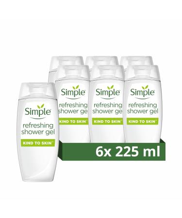 Simple Refreshing Shower Gel body wash with natural cucumber extract for dry skin 6x 225 ml Fresh 225 ml (Pack of 6)