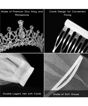 Frcolor Crystal Tiara Crown Rhinestone Wedding Bridal Headband with Veil & Comb - Buy Online on SooperMarket.com