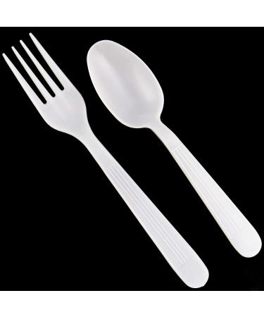 MAUI Plastic Cutlery Combo Set - 100 Forks and 100 Spoons - Heavy Duty Disposable Utensils for Gathering and Parties - Super Heavyweight, Ideal for Soup and Dining - Buy Online on SooperMarket.com
