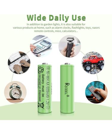 Rechargeable AA Batteries for Solar Lights - 600mAh 1.2V 4pcs - Ideal for Garden & Household Devices - Buy Online on SooperMarket.com