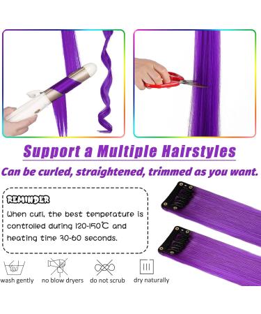 16Pcs Colored Clip in Hair Extensions 22 Inch - New Purple Highlights for Girls & Women - Heat-Resistant Synthetic Hairpieces for Party Hair Decor - Buy Online on SooperMarket.com