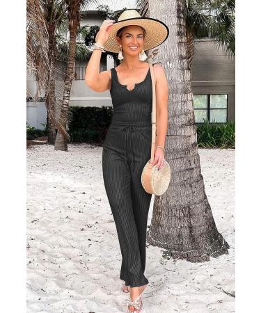 PRETTYGARDEN Women's Summer Casual Two Piece Outfit | Tank Top & Ribbed Knit Long Pants Set | Black Medium Tracksuit - Buy Online on SooperMarket.com