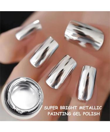 Metallic Painting Gel - Mirror Silver UV Painting Gel - 3D Metal Painting Gel Drawing Mirror Gel Nail Polish Glossy DIY Nail Art for Women Girls - Buy Online on SooperMarket.com
