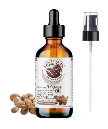 Bella Terra Oils Moroccan Argan Oil. 120ml. 100% Pure. Cold-pressed. Unrefined. Non-comegodenic. Rich in Vitamin E. Natural Moisturizer for Skin Hair. 120 ml (Pack of 1)