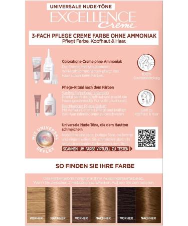 L'Or l Paris Permanent Hair Colour for Any Skin Tone Ammonia Colouration Universal Nude Tones with Full Grey Coverage Excellence Cream Number 7U Medium Blonde (Blonde) 1 Piece #7U Medium Blonde - Buy Online on SooperMarket.com