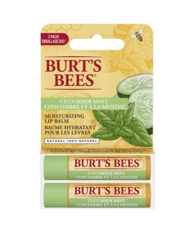 Burt's Bees 100% Natural Moisturizing Lip Balm Cucumber Mint - 2 Tubes