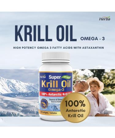 Herba Krill Oil Omega 3 Supplements - 120 Softgels | 1000mg of Antarctic Krill Oil Per Day (2 softgels 500mg each) | Source of Omega 3 Fatty Acids | High Astaxanthin | Premium Grade - 500mg Krill Oil per Soft Gel | 2 Months Supply - Buy Online on SooperMarket.com