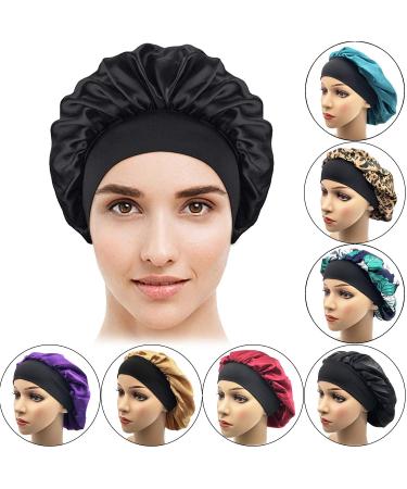 Satin Bonnet 3PCS Silk Hair Bonnet for Women - Black, Leopard, Red - Soft Sleep Cap for Braids, Natural Curly Hair - Satin Sleeping Cap - Buy Online on SooperMarket.com