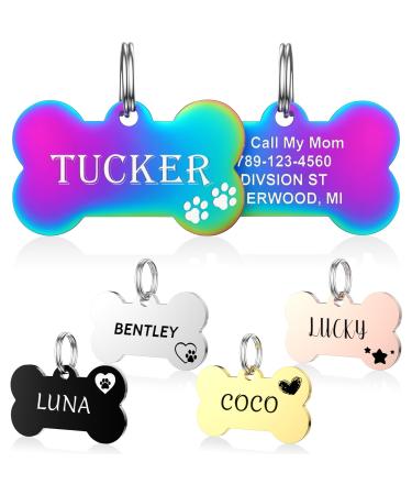 Yehanti dog brand with engraving - dog brand personalized with name telephone number and address stainless steel name tag for collar trailer brand for dogs cats and puppies (bones)