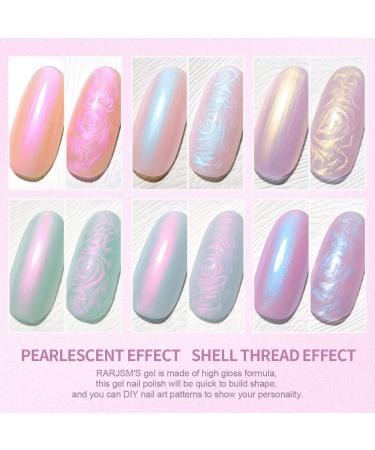 RARJSM Mermaid Pearl Gel Nail Polish - Glitter Pearlescent Shell, Soak Off LED UV Curing, DIY Manicure, Pink Beige/Blue Green/Purple Shimmer, Swirl Thread Effect - Mermaid Pearl Collection - Buy Online on SooperMarket.com