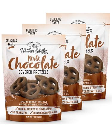 Nature's Garden Milk Chocolate Covered Pretzels  No Trans Fat, Indulgent Snack, Milk Chocolate Pretzels  7 Oz Bag (Pack of 3) Milk Chocolate Pretzel 7 Ounce (Pack of 3)