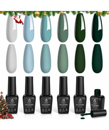 Beetles Gel Nail Polishes- Misty Forest Gel Nail Polish Set 6 Colors Baby Blue Green Gray Dark Green Gel Polish Kit Nail Gel Polish Soak Off Nail Lamp Gel Nail Kit Varnish Manicure Christmas Nail